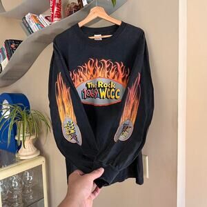 Vintage The Rock 106.9 WCCC Music Flames Shirt